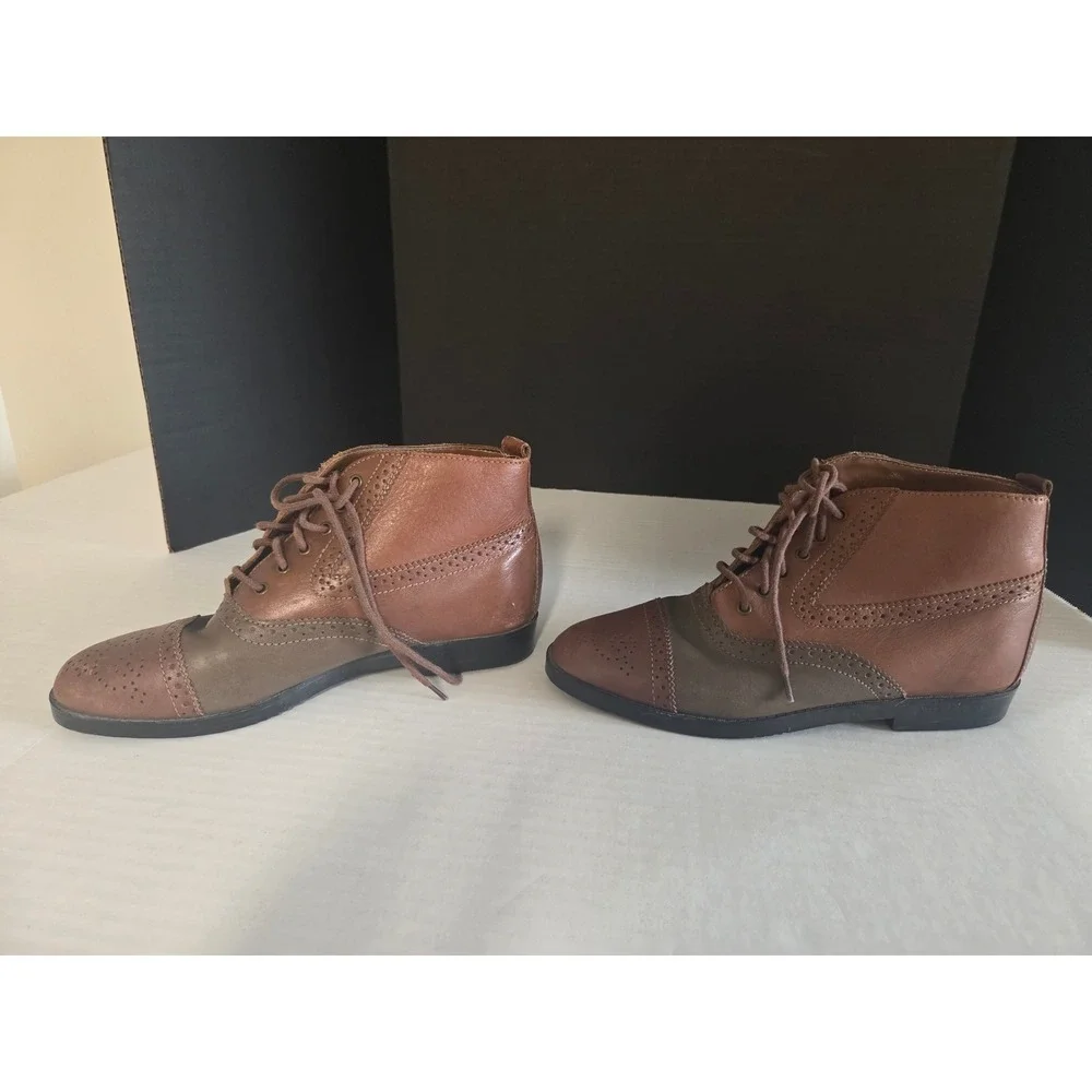 Honors Vintage Brown Leather Wingtip Ankle Boots Lace Up Brogue Made in Brazil 7